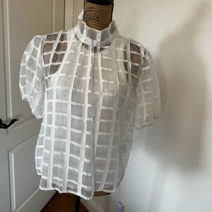 Anthropologie Maeve White Grid Sheer Blouse | Size M